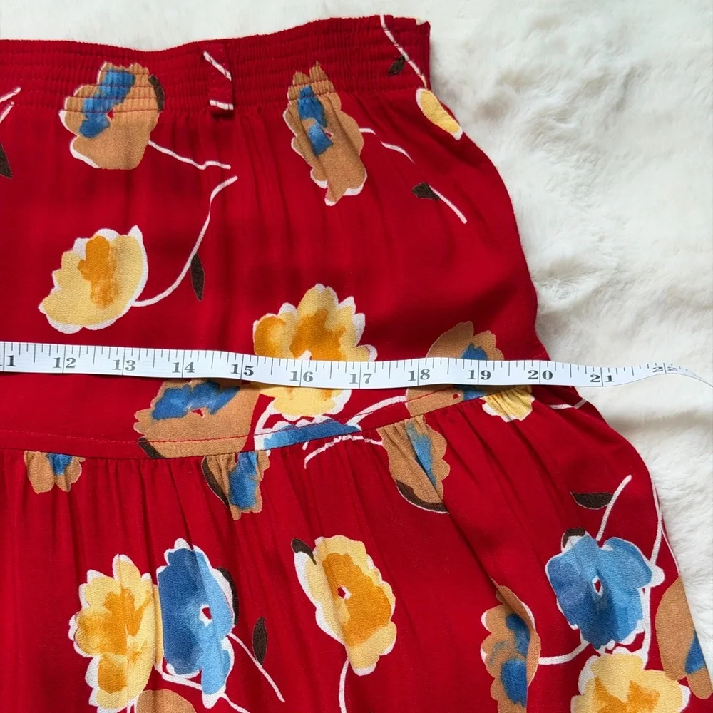 Gotca Covered Boho Vintage Rayon Floral Red Peasant Maxi Skirt - Made in USA
